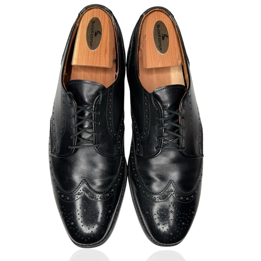 Allen Edmonds Ashland 4104 Black Leather Short Wing Full Brogue Derby 9 D READ‎